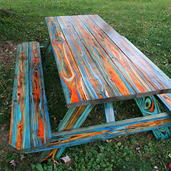 Unicorn Spit Color Wood Stain on a Picnic Table