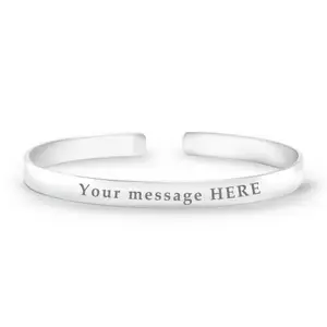 Custom Jewelry Women's Engraved 925 Sterling Silver Bracelet Cuff Bracelet Bangle Engraved Only English Alphabet & Numbers